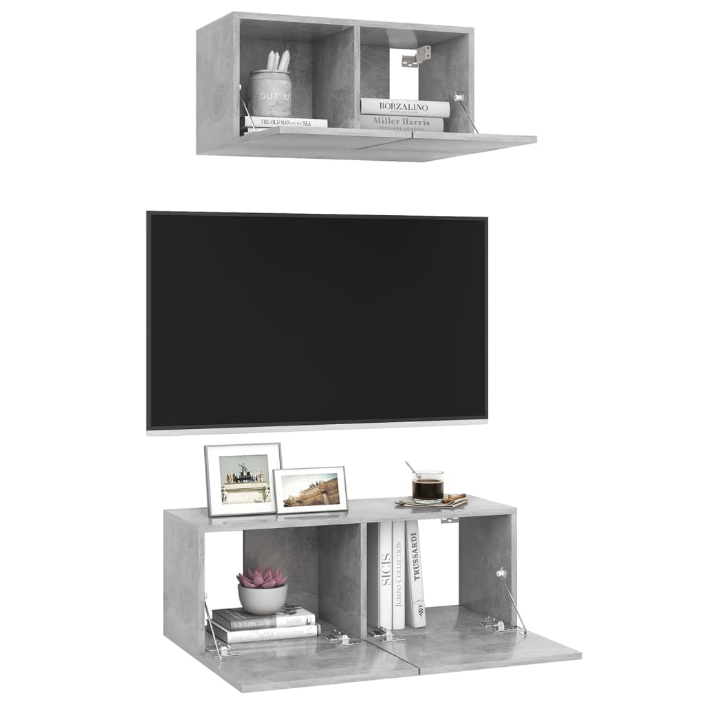 2 Piece TV Cabinet Set Concrete Grey Engineered Wood