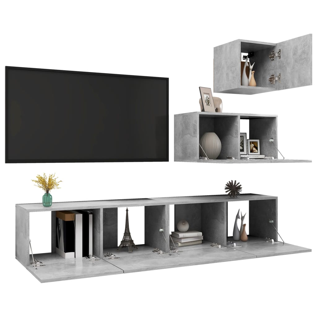 4 Piece TV Cabinet Set Concrete Grey Engineered Wood