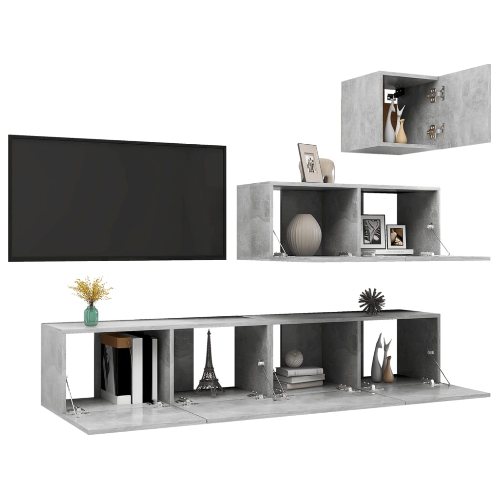 4 Piece TV Cabinet Set Concrete Grey Engineered Wood
