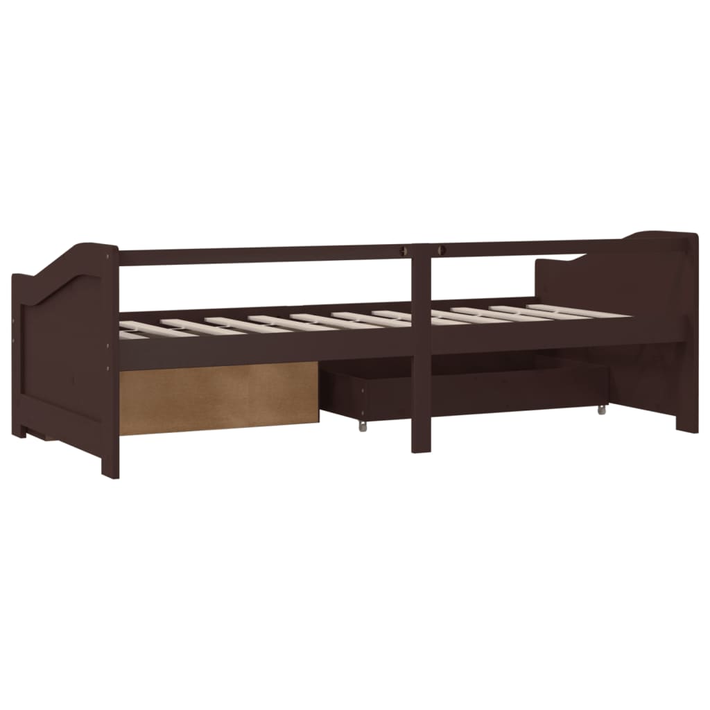 3-Seater Day Bed without Mattress Dark Brown Solid Pinewood 90x200cm