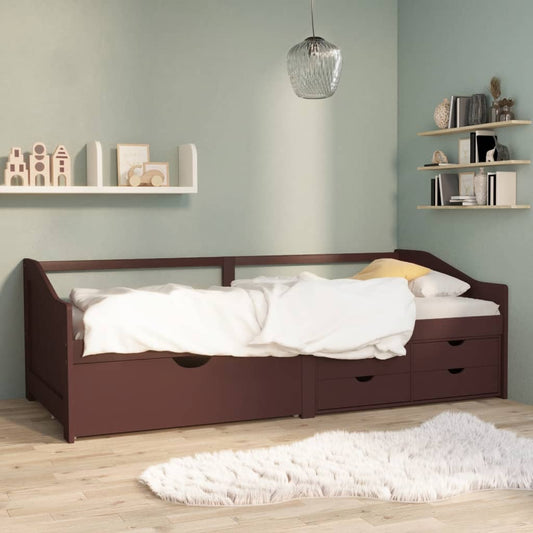 3-Seater Day Bed without Mattress Dark Brown Solid Pinewood 90x200cm