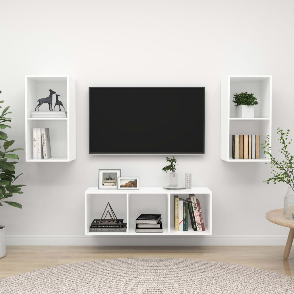 3 Piece TV Cabinet Set White Engineered Wood