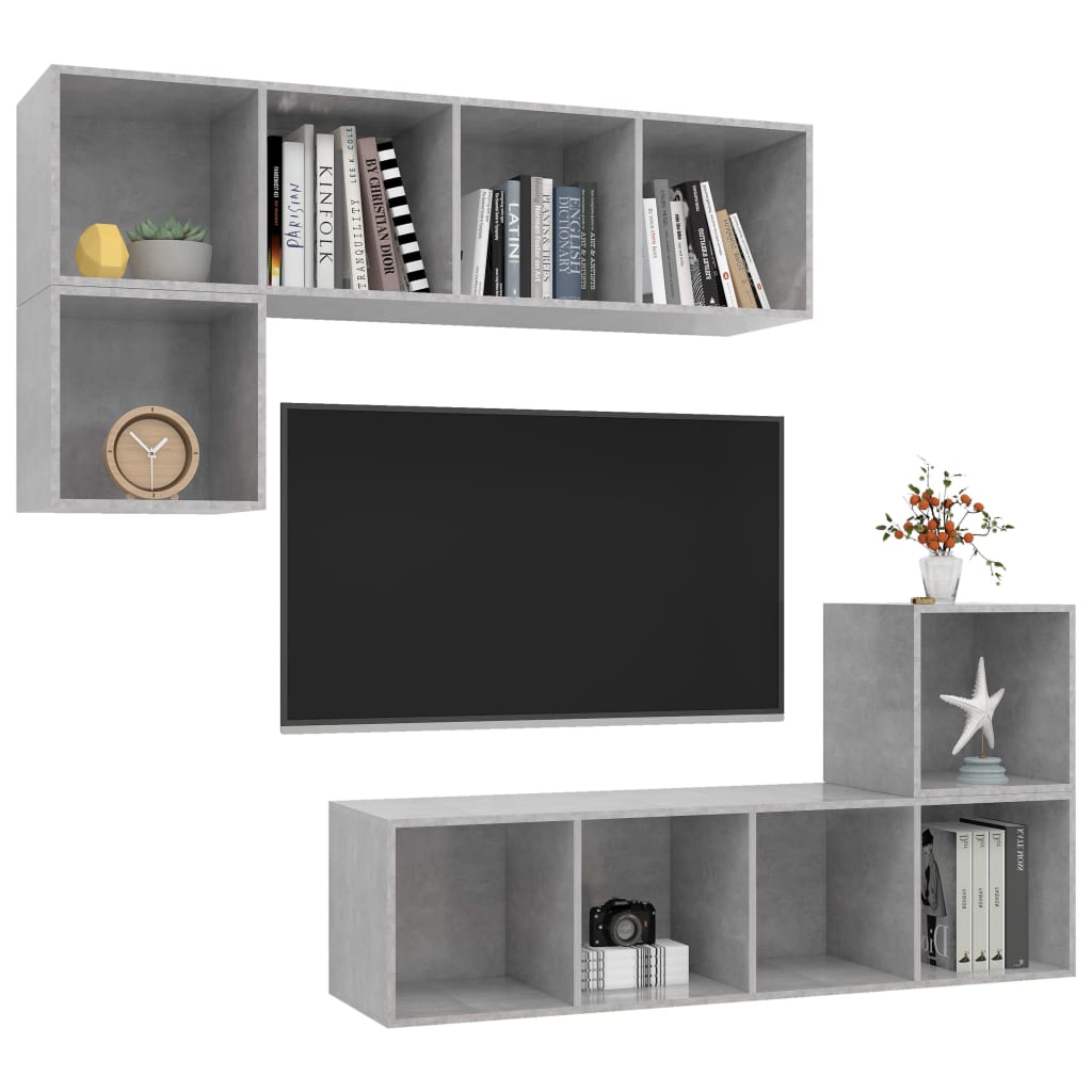 4 Piece TV Cabinet Set Concrete Grey Engineered Wood