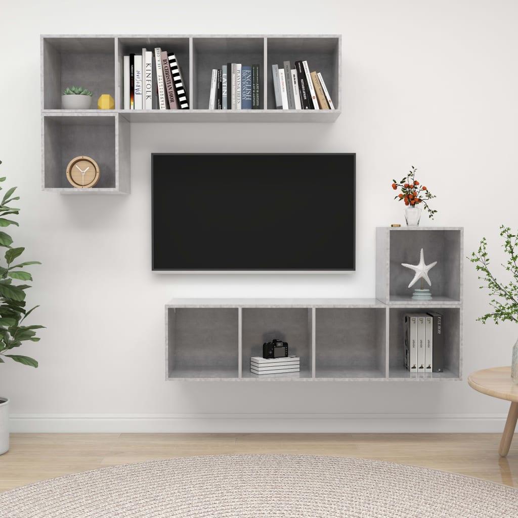 4 Piece TV Cabinet Set Concrete Grey Engineered Wood