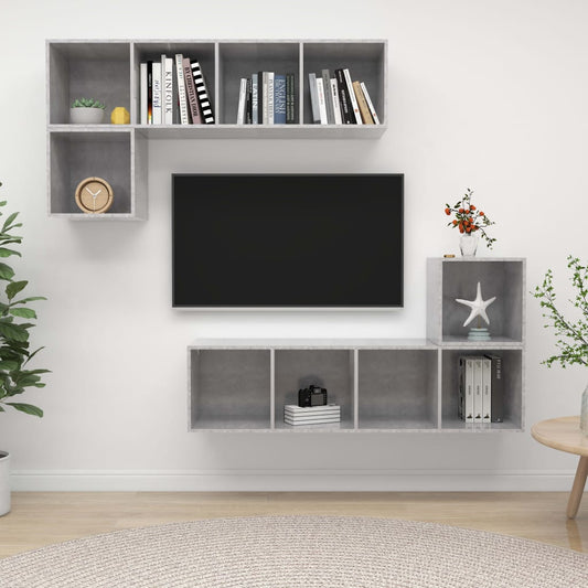 4 Piece TV Cabinet Set Concrete Grey Engineered Wood