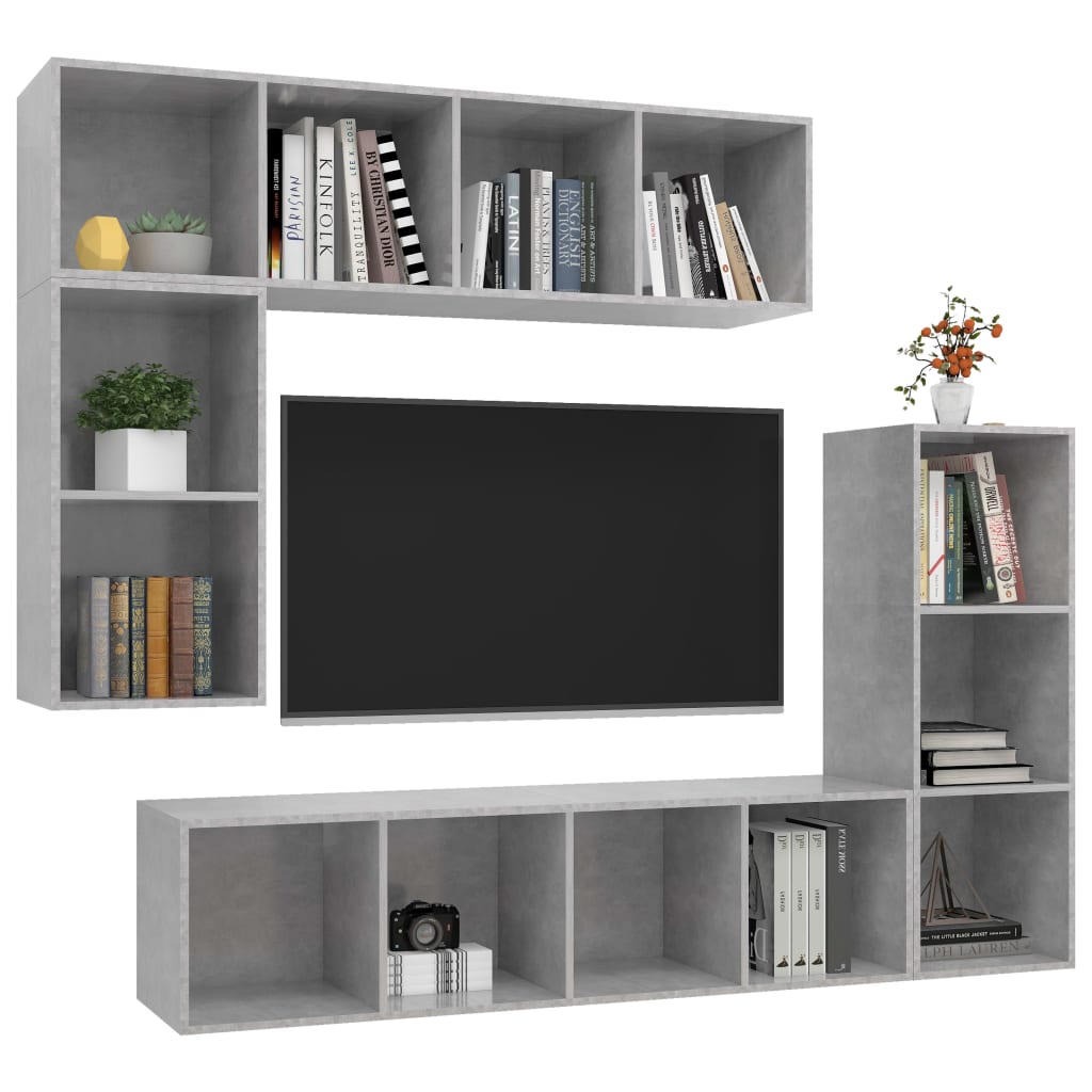 4 Piece TV Cabinet Set Concrete Grey Engineered Wood