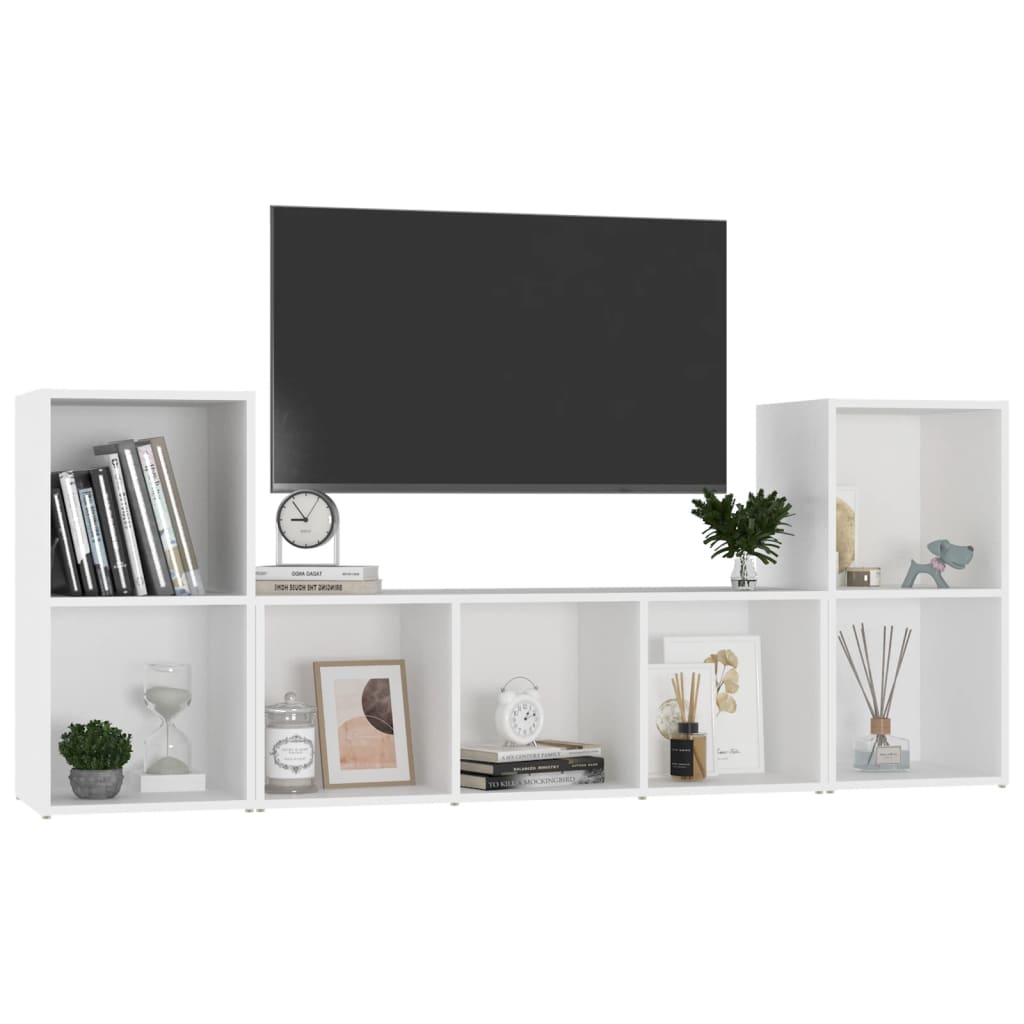 3 Piece TV Cabinet Set White Engineered Wood