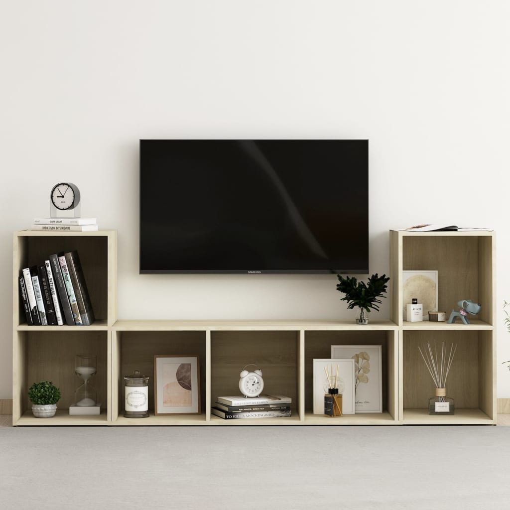3 Piece TV Cabinet Set Sonoma Oak Engineered Wood