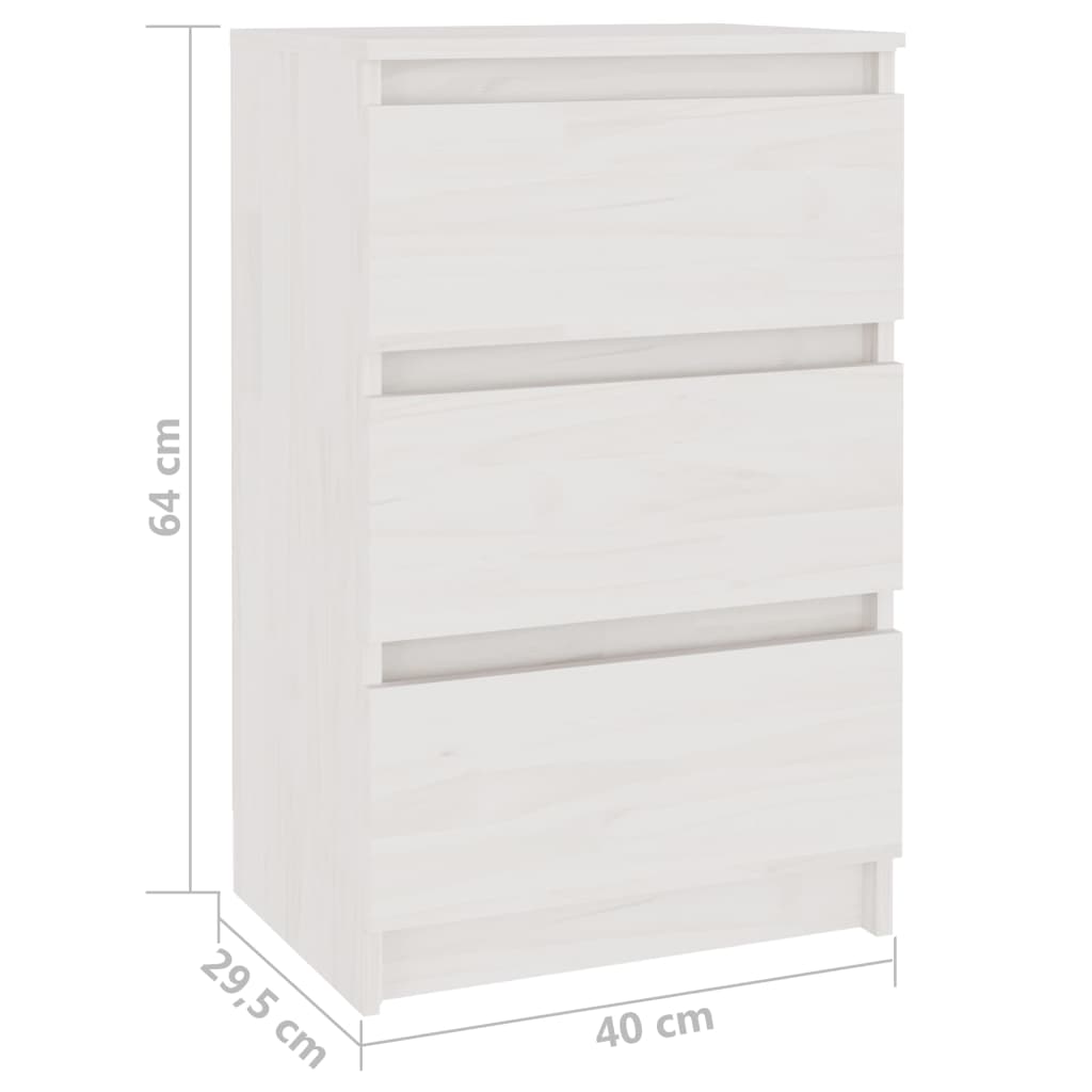 Bedside Cabinet White 40x29.5x64 cm Solid Pine Wood