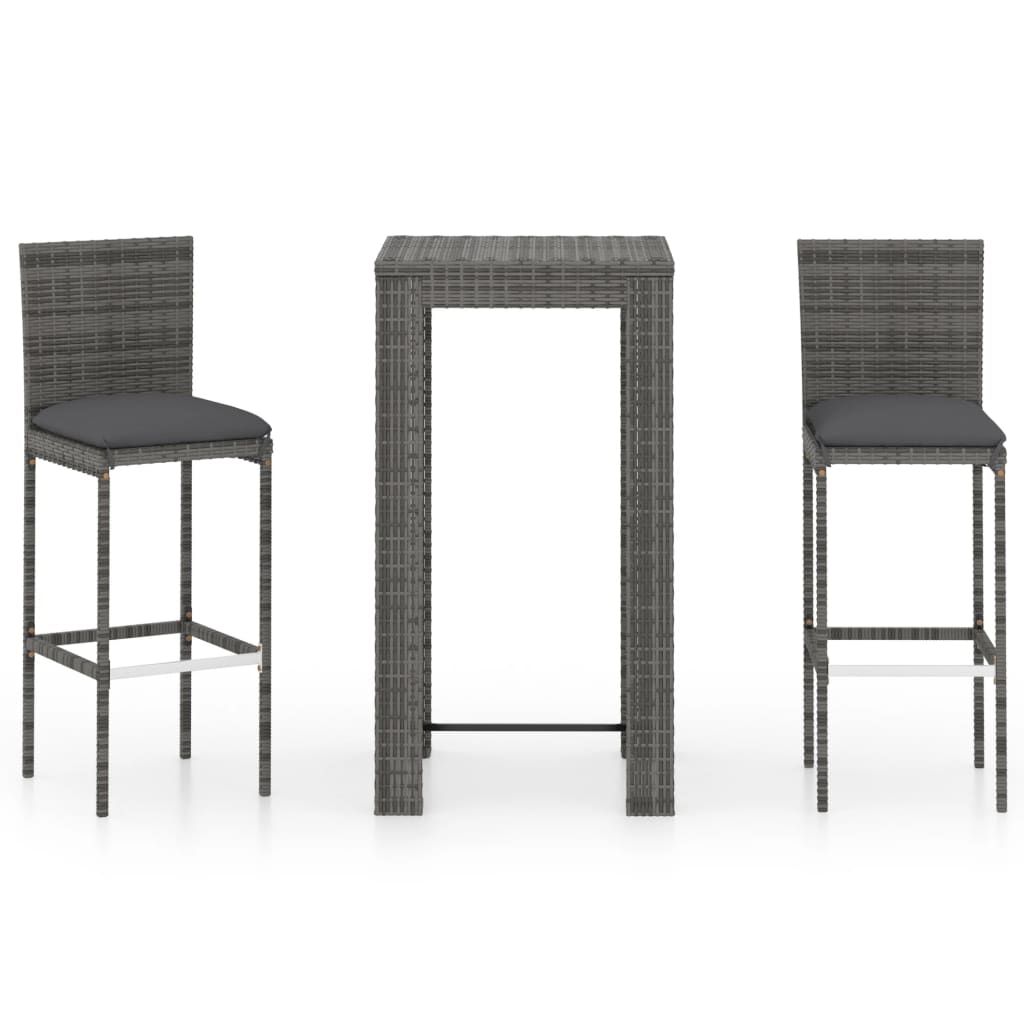 3 Piece Garden Bar Set with Cushions Poly Rattan Grey