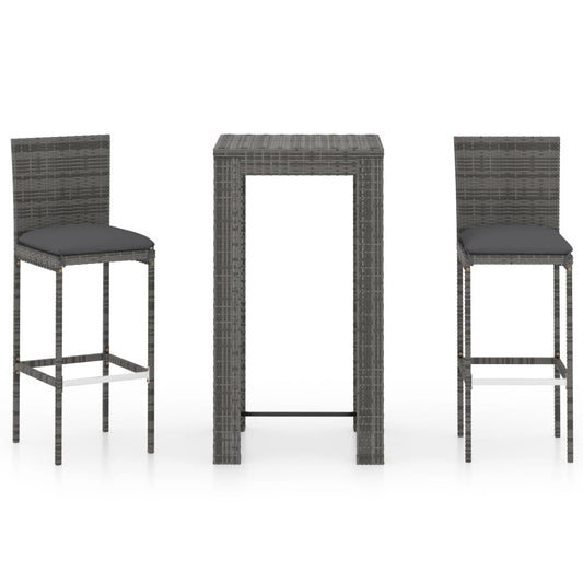 3 Piece Garden Bar Set with Cushions Poly Rattan Grey