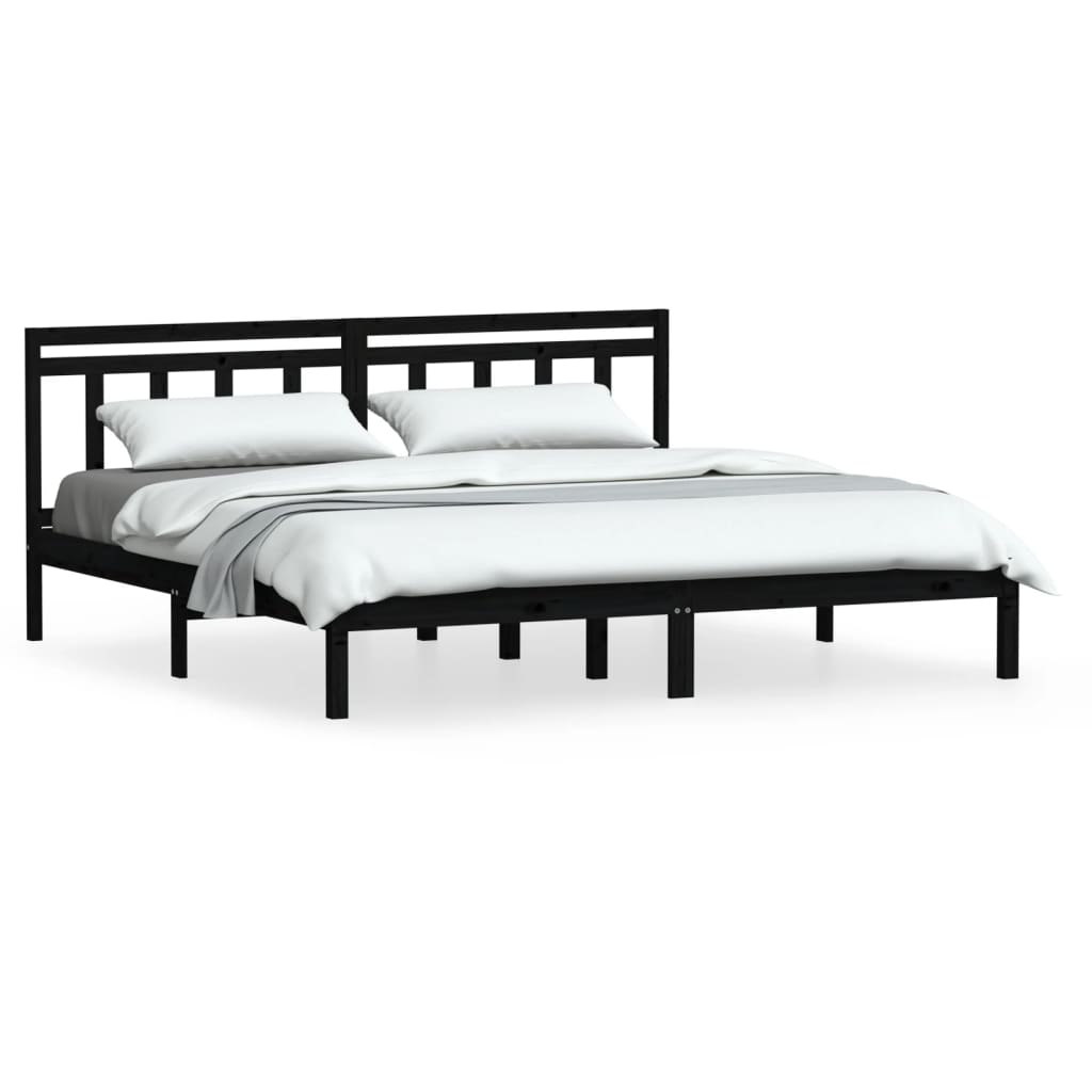 3100613 vidaXL Bed Frame without Mattress Black Solid Wood 200x200 cm (810041+814118)