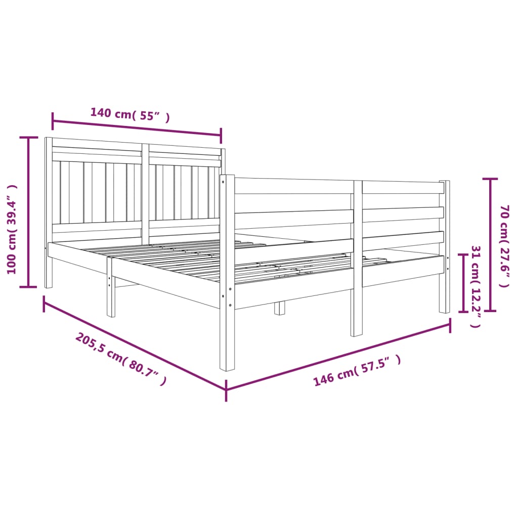 3100654 vidaXL Bed Frame without Mattress Solid Wood 140x200 cm (810430+814094)