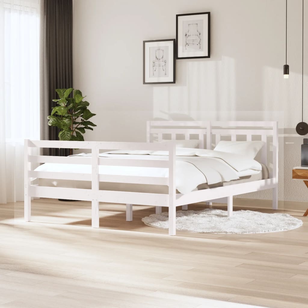 3100655 vidaXL Bed Frame without Mattress White Solid Wood 140x200 cm (810431+814095)