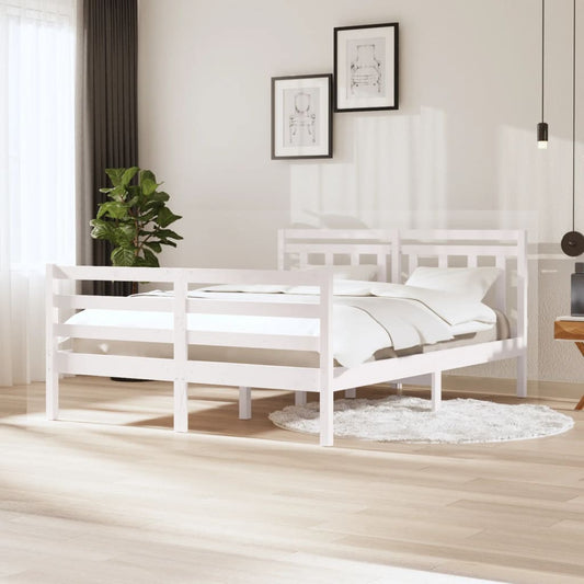 3100655 vidaXL Bed Frame without Mattress White Solid Wood 140x200 cm (810431+814095)