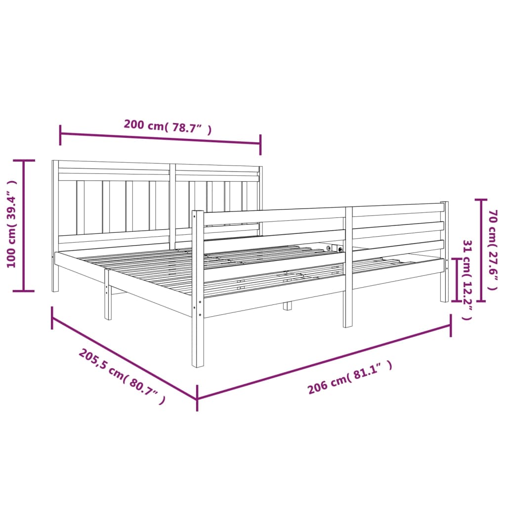 3100675 vidaXL Bed Frame without Mattress White Solid Wood 200x200 cm (810451+814115)