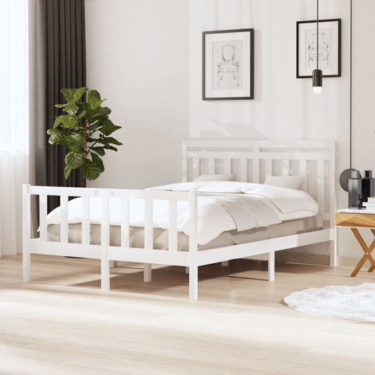 3100700 vidaXL Bed Frame without Mattress White Solid Wood 140x190 cm (810063+814095)