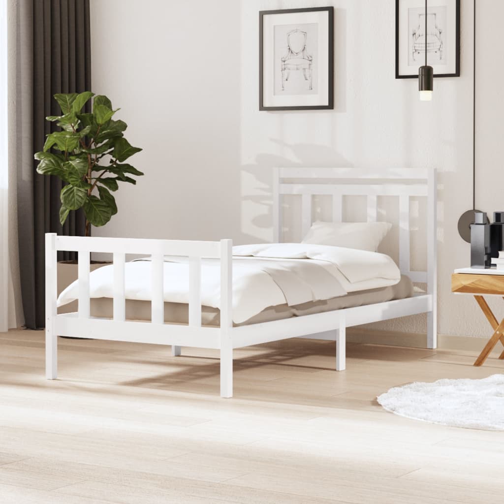 3100710 vidaXL Bed Frame without Mattress White Solid Wood 100x200 cm (810073+814080)