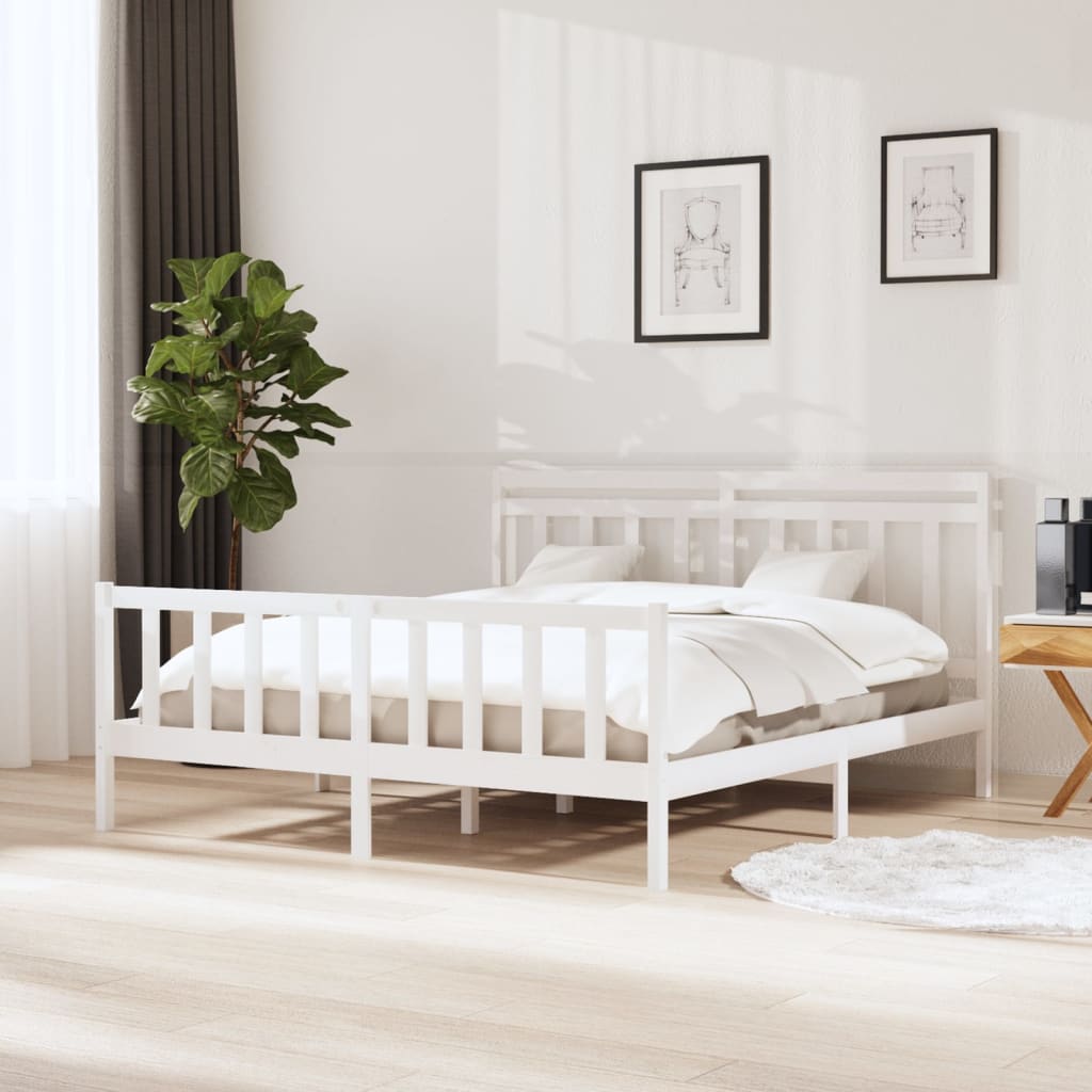 3100969 vidaXL Bed Frame without Mattress White Solid Wood 160x200 cm (810093+814105)