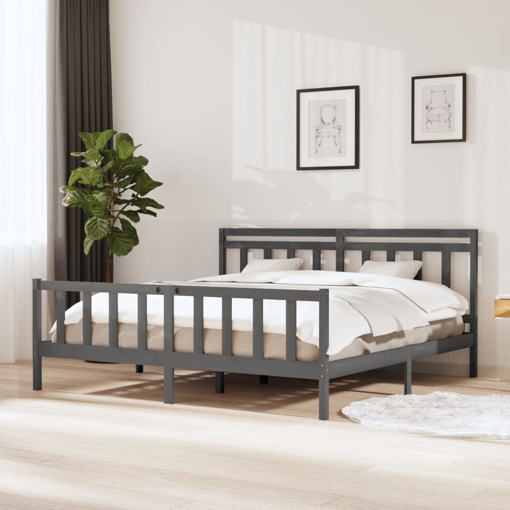 3100980 vidaXL Bed Frame without Mattress Grey Solid Wood 200x200 cm (810104+814116)