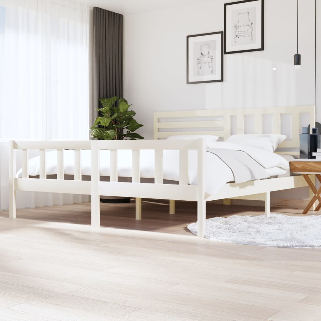 3101174 vidaXL Bed Frame without Mattress White Solid Wood 200x200 cm (810103+814165)