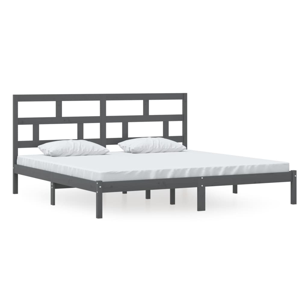3101240 vidaXL Bed Frame without Mattress Grey Solid Wood Pine 200x200 cm (810039+814216)