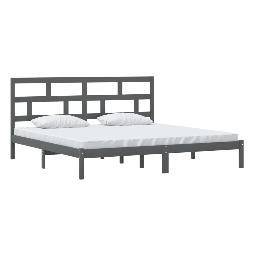 3101240 vidaXL Bed Frame without Mattress Grey Solid Wood Pine 200x200 cm (810039+814216)