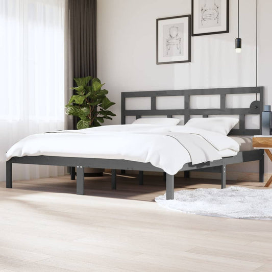 3101240 vidaXL Bed Frame without Mattress Grey Solid Wood Pine 200x200 cm (810039+814216)