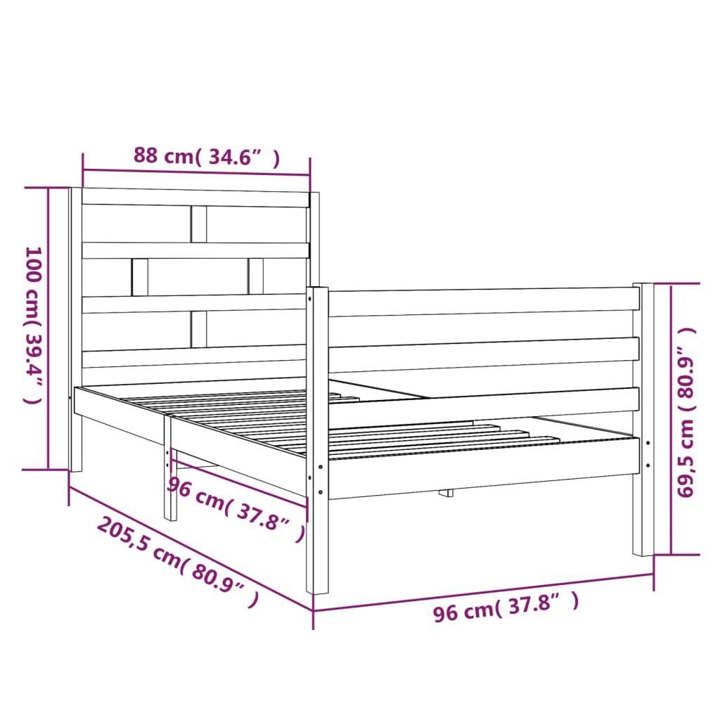 3101269 vidaXL Bed Frame without Mattress White Solid Wood 90x200 cm (810416+814175)