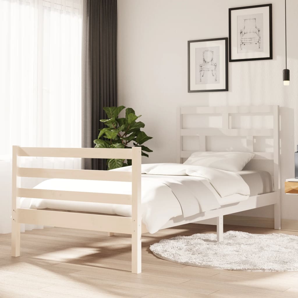 3101269 vidaXL Bed Frame without Mattress White Solid Wood 90x200 cm (810416+814175)
