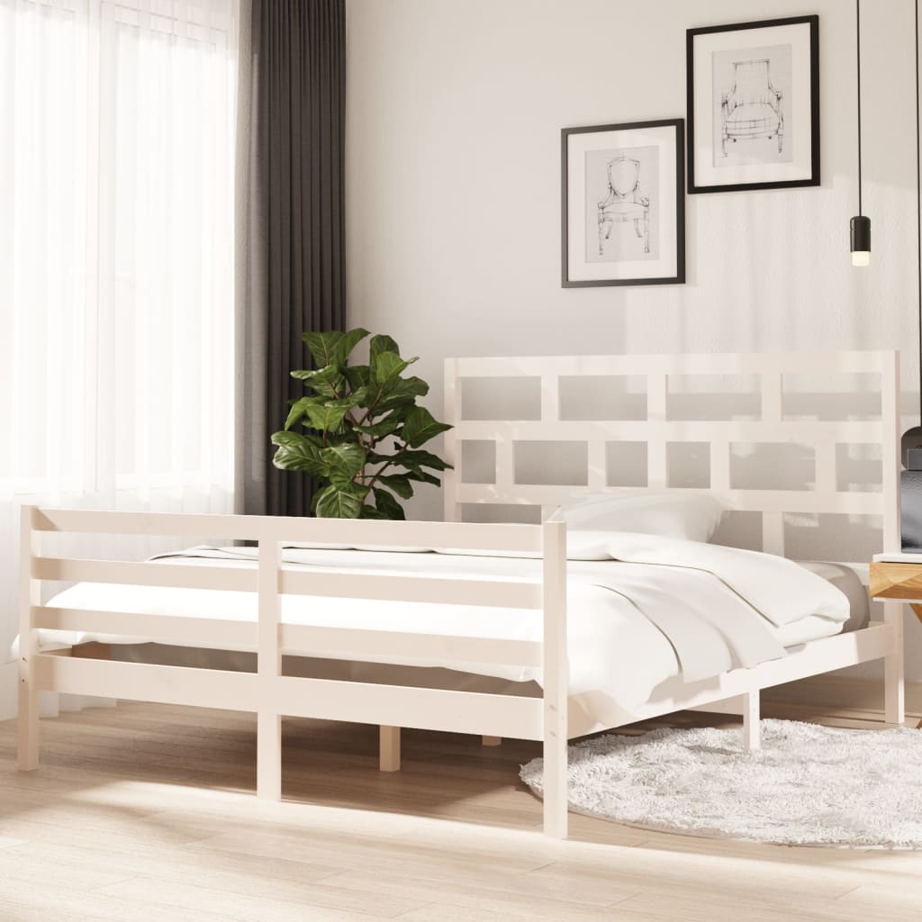 3101294 vidaXL Bed Frame without Mattress White Solid Wood 160x200 cm (810441+814205)