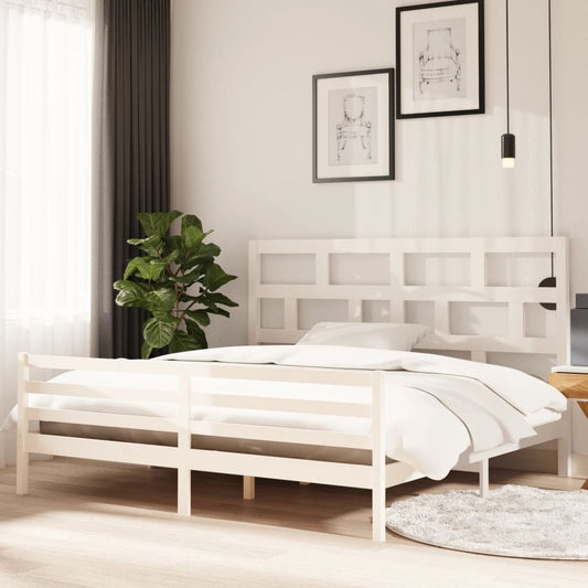 3101304 vidaXL Bed Frame without Mattress White Solid Wood 200x200 cm (810451+814215)