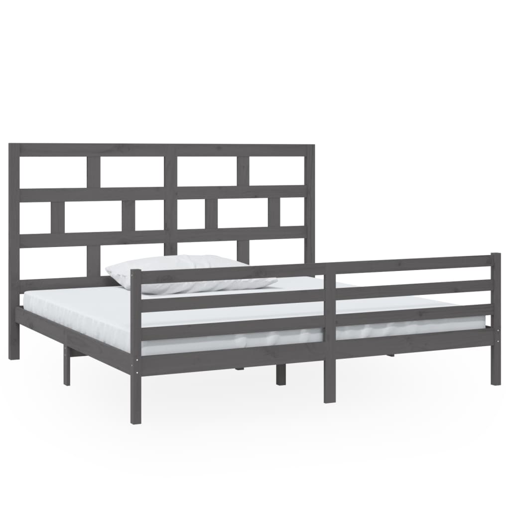 3101305 vidaXL Bed Frame without Mattress Grey Solid Wood 200x200 cm (810452+814216)