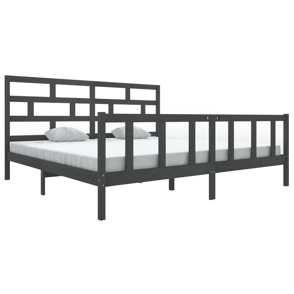 3101370 vidaXL Bed Frame without Mattress Grey Solid Wood 200x200 cm (810104+814216)