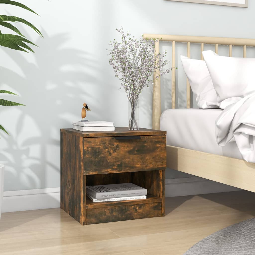 Bedside Cabinet Smoked Oak Engineered Wood