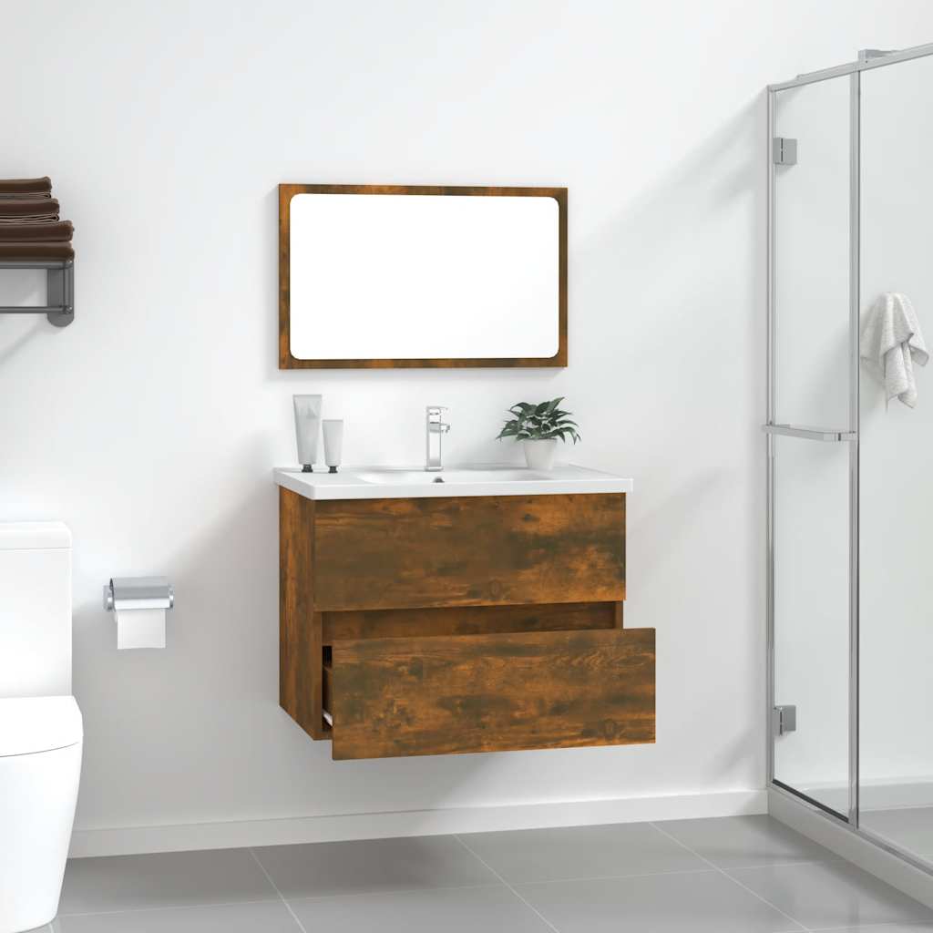 2 Piece Bathroom Furniture Set Smoked Oak Engineered Wood