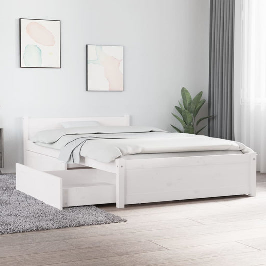 3103489 vidaXL Bed Frame without Mattress with Drawers White 100x200 cm (815035+814990)