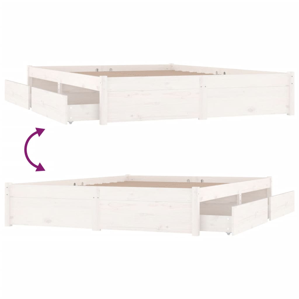 3103534 vidaXL Bed Frame without Mattress with Drawers White 200x200 cm (814970+815000)