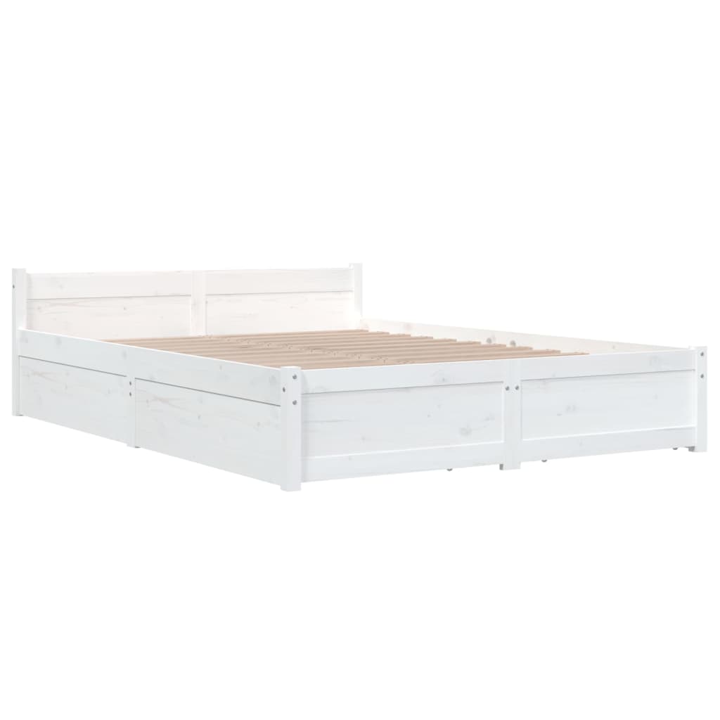 3103550 vidaXL Bed Frame without Mattress with Drawers White 140x190 cm (815025+814995)
