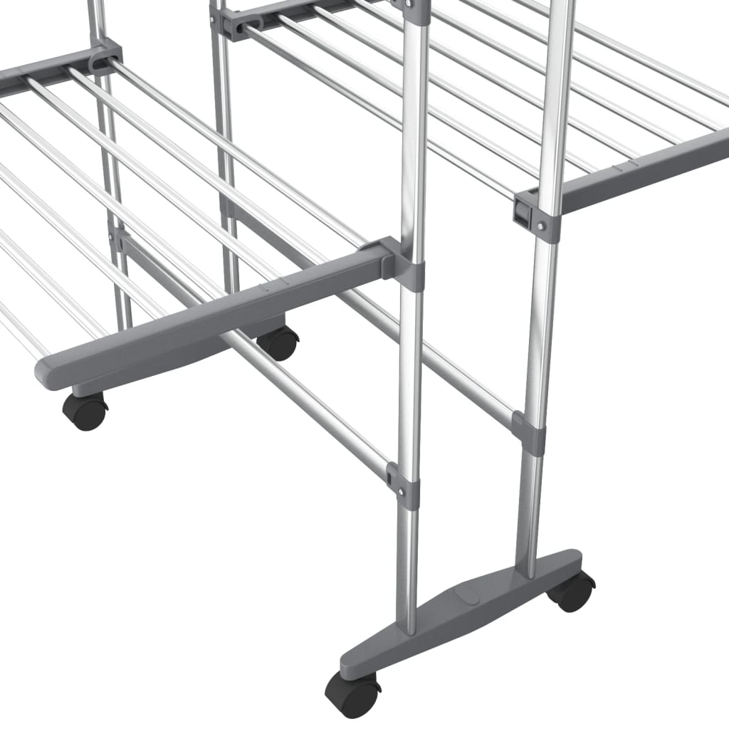 2-Tier Laundry Drying Rack with Wheels Silver 60x70x106 cm