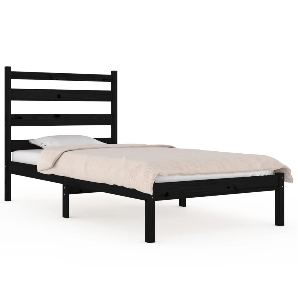 3103642 vidaXL Bed Frame without Mattress Black Solid Wood 100x200 cm (810011+818409)