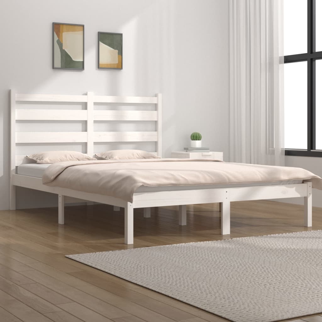 3103644 vidaXL Bed Frame without Mattress White Solid Wood 120x200 cm (810013+818411)