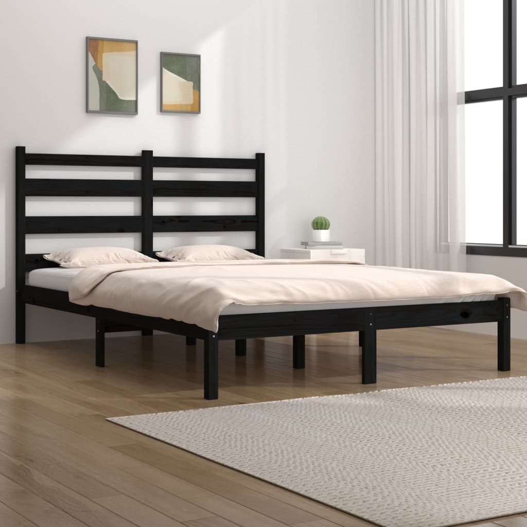 3103672 vidaXL Bed Frame without Mattress Black Solid Wood 200x200 cm (810041+818444)