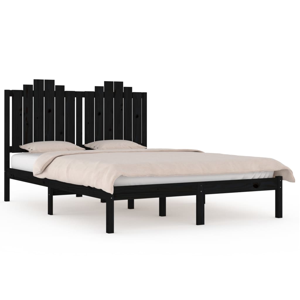 3103762 vidaXL Bed Frame without Mattress Black Solid Wood 140x190 cm (810001+818474)