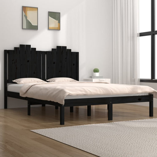 3103762 vidaXL Bed Frame without Mattress Black Solid Wood 140x190 cm (810001+818474)