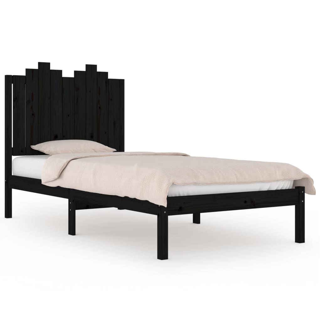 3103772 vidaXL Bed Frame without Mattress Black Solid Wood 100x200 cm (810011+818459)
