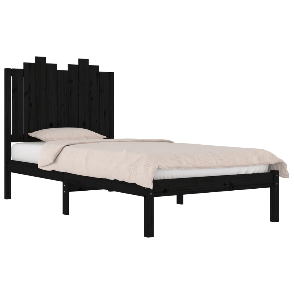 3103772 vidaXL Bed Frame without Mattress Black Solid Wood 100x200 cm (810011+818459)
