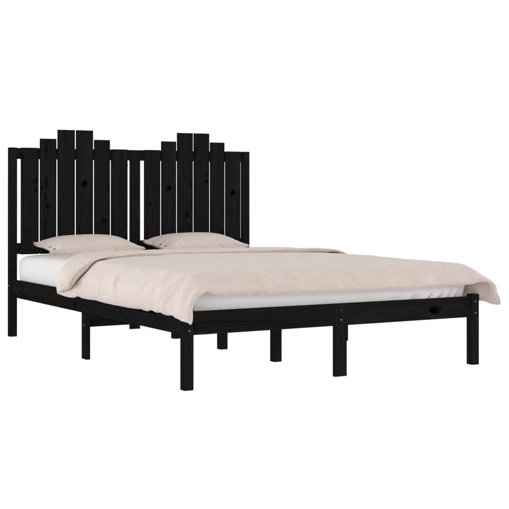 3103802 vidaXL Bed Frame without Mattress Black Solid Wood 200x200 cm (810041+818494)