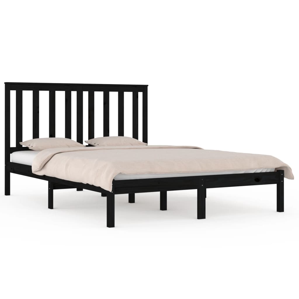 3103827 vidaXL Bed Frame without Mattress Black Solid Wood 140x190 cm (810001+818524)