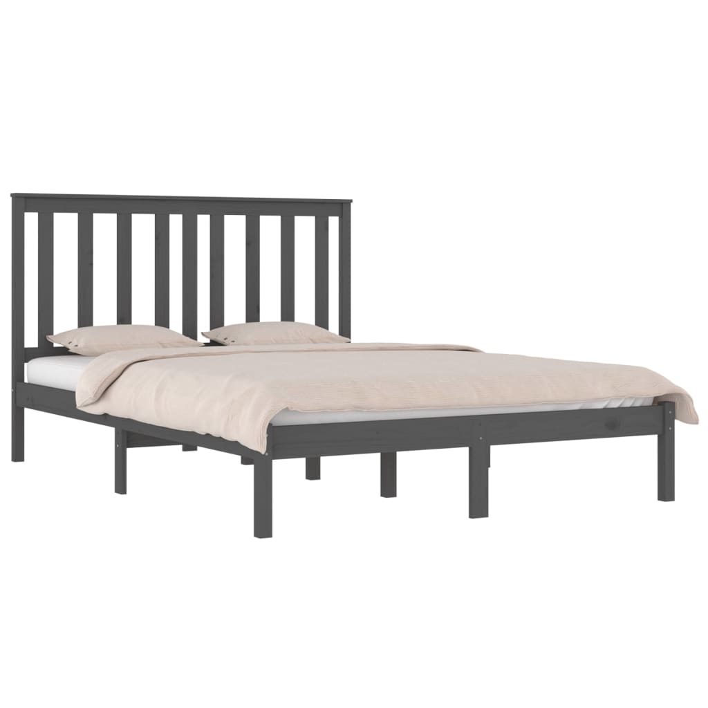 3103865 vidaXL Bed Frame without Mattress Grey Solid Wood 200x200 cm (810039+818542)